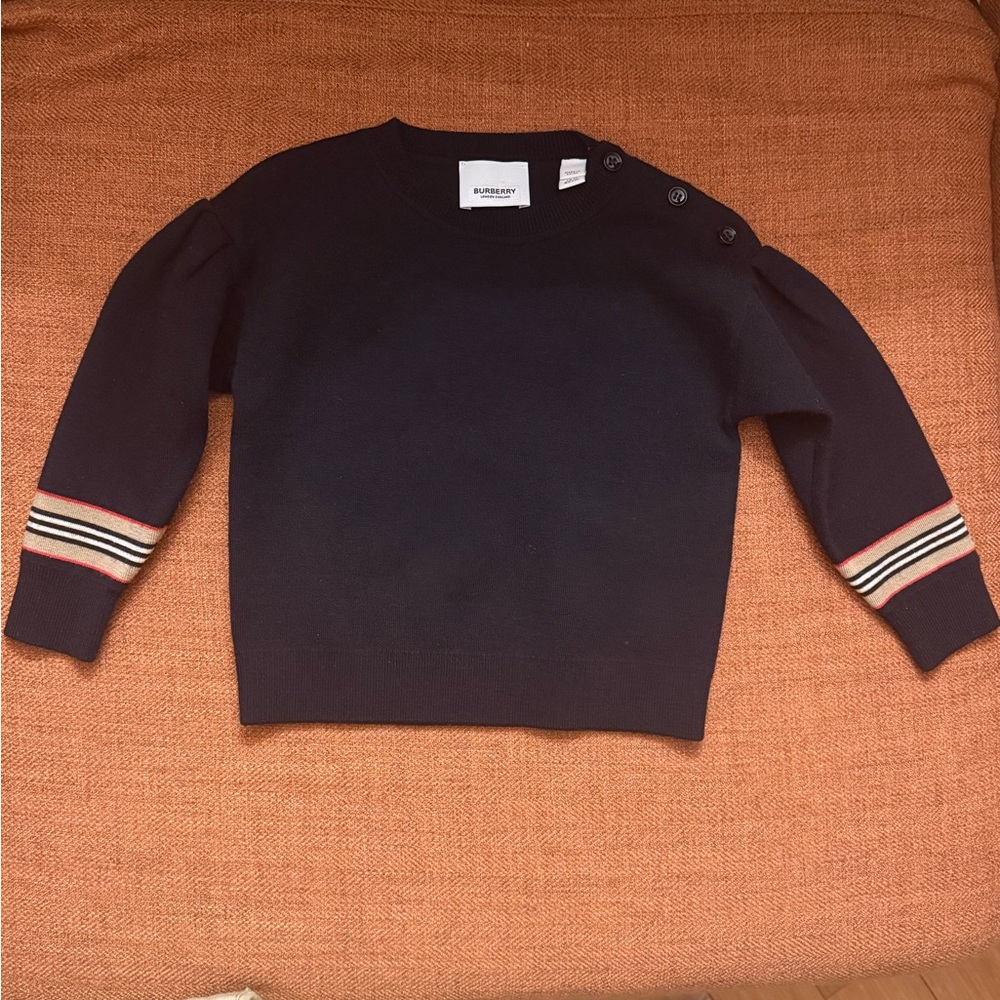 Burberry Dark Blue Sweater with Striped Sleeves
